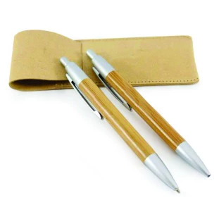 kit lapiseira e caneta bambu